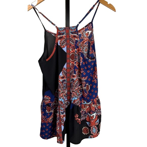 The Impeccable Pig Paisley Floral Boho Tank Top T-Back Ruffle Medium USA Made - Picture 2 of 6